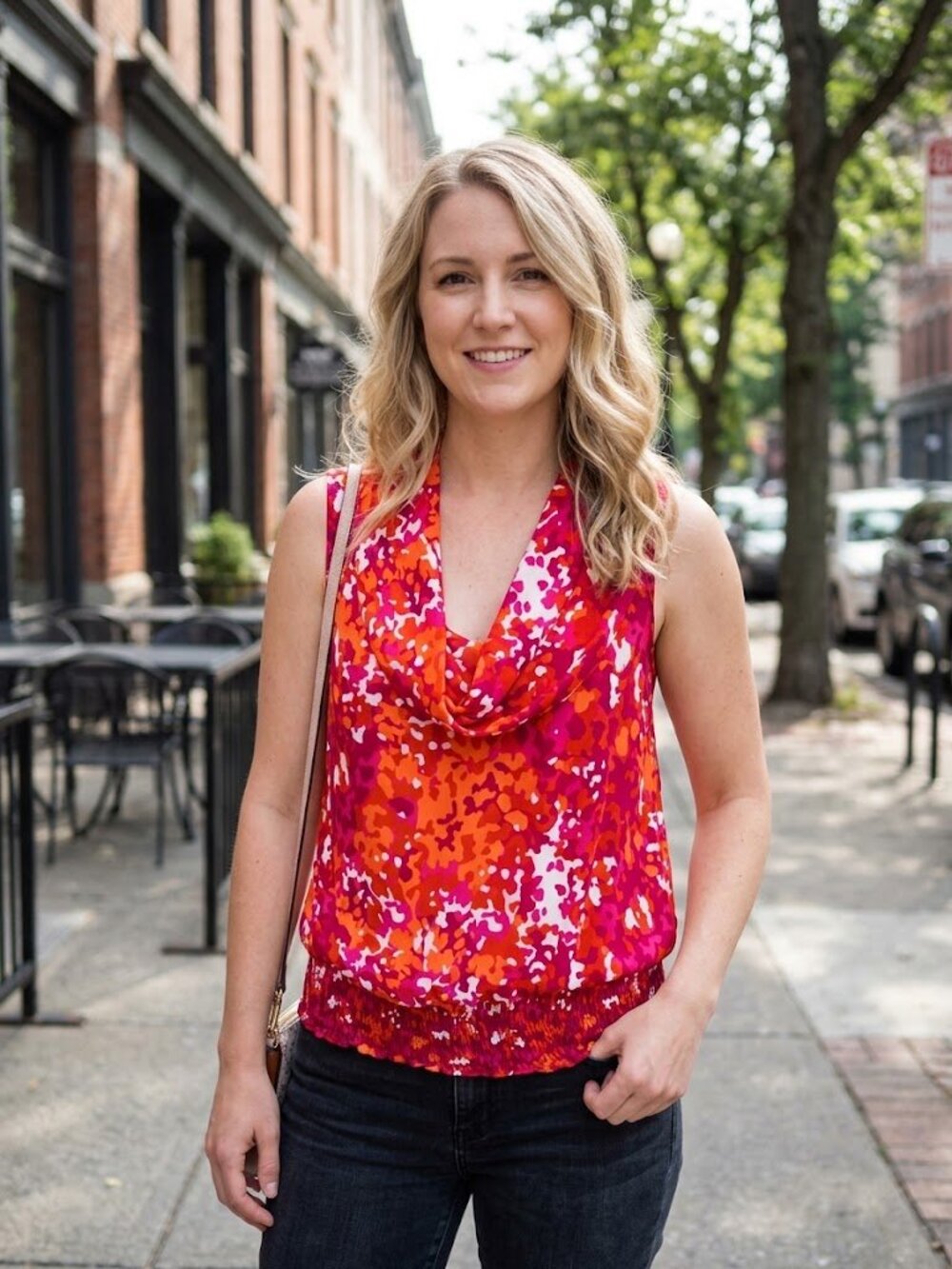 MICHAEL Michael Kors Cowl-Neck Smocked Hem Tank Top